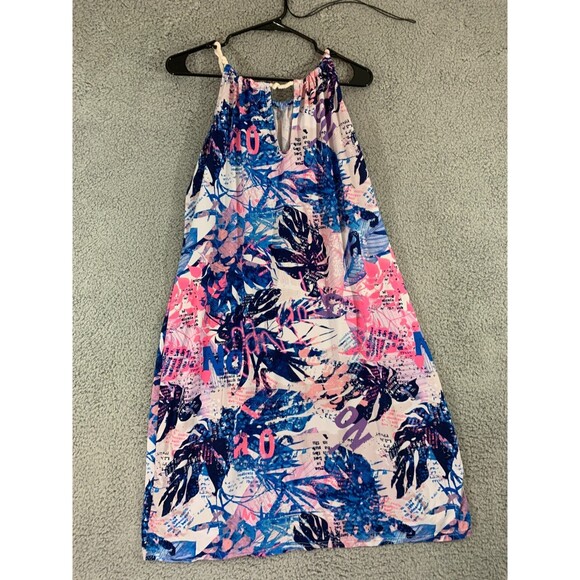 Rouge Collection Sundress 1X Flora Leaves Blue Purple Dress Rope Collar - Picture 3 of 12
